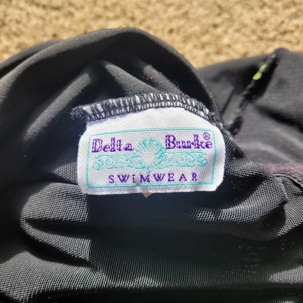 Vintage Delta Burke Swimwear Womens Swimsuit One Piece 20W BlackPurple Spaghetti